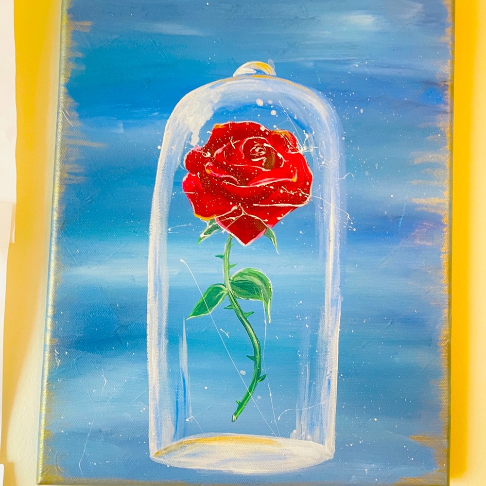 Beauty and the beast hand painted rose